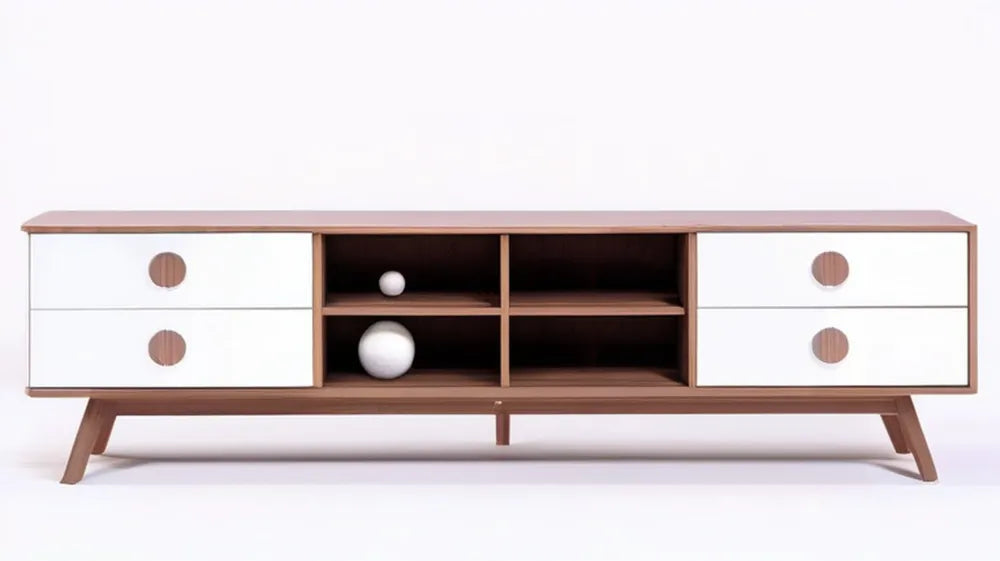 Szafka RTV z MDF i drewna kauczukowego, orzechowo-biała, 180 × 40 × 55 cm