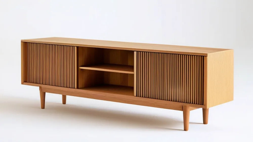 Komoda RTV z przesuwnymi frontami w kolorze naturalnego dębu, 160 x 40 x 60 cm