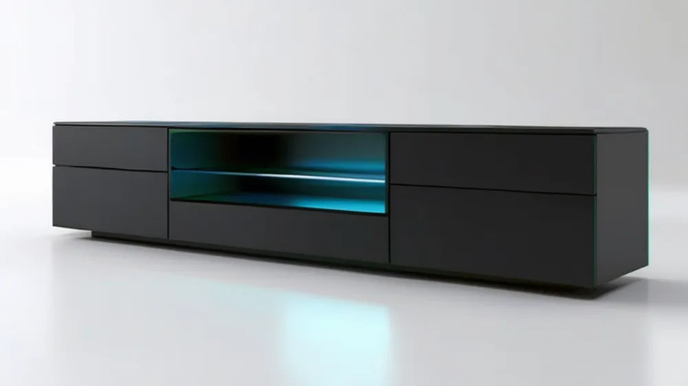 Czarna szafka RTV z oświetleniem LED, MDF, 180 x 40 x 45 cm