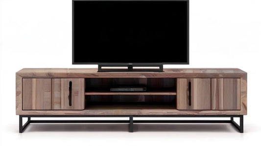 Szafka RTV z litego drewna mango brązowo-czarna 180 x 40 x 50 cm
