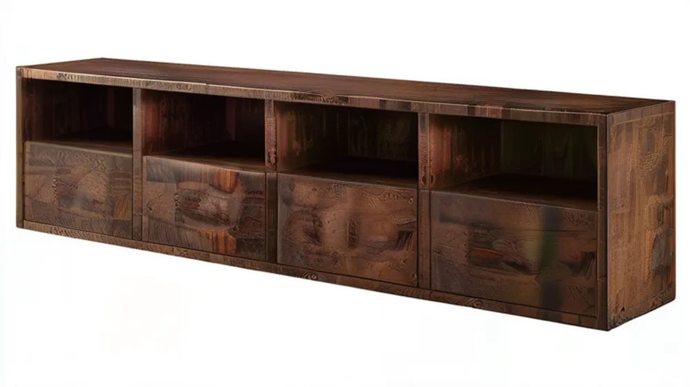 Brązowa szafka RTV z litego drewna mango, 200 x 40 x 45 cm, 4 szuflady