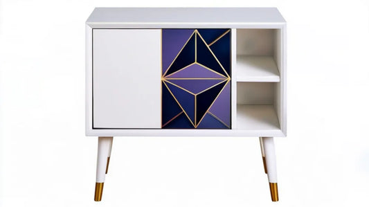Prostokątny mebel z MDF biało-granatowo-fioletowo-złoty 80 × 35 × 75 cm