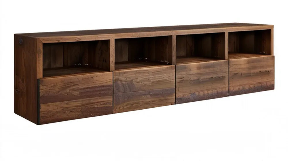 Brązowa szafka RTV z litego drewna akacjowego, 200 x 40 x 50 cm, 4 szuflady