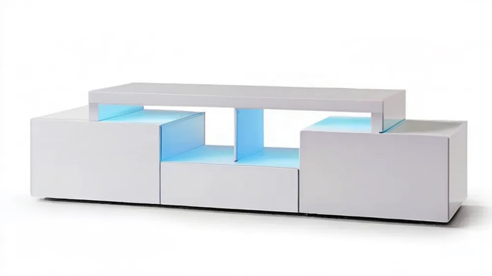 Biała szafka RTV z niebieskim oświetleniem LED, 180 x 40 x 45 cm