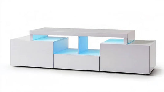 Biała szafka RTV z niebieskim oświetleniem LED, 180 x 40 x 45 cm