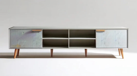 Biała szafka RTV z frontami marmurowymi 180 x 40 x 55 cm
