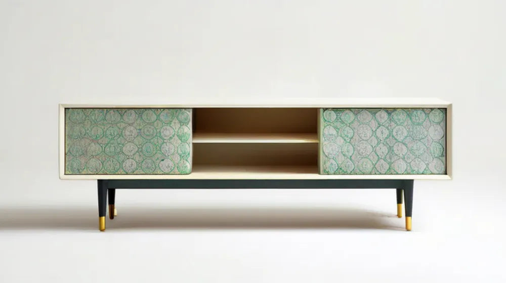 Szafka RTV z MDF zielono-kremowa 180 x 40 x 60 cm