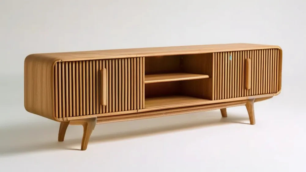 Szafka RTV z lamelowymi drzwiami przesuwnymi, naturalny dąb, 160 x 40 x 55 cm